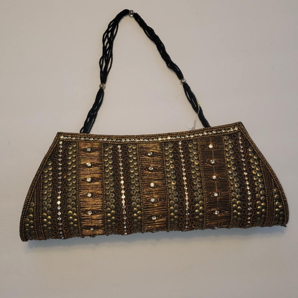 VINTAGE INSPIRED BEADED EMBELLISHED Gold/Black HANDBAG
